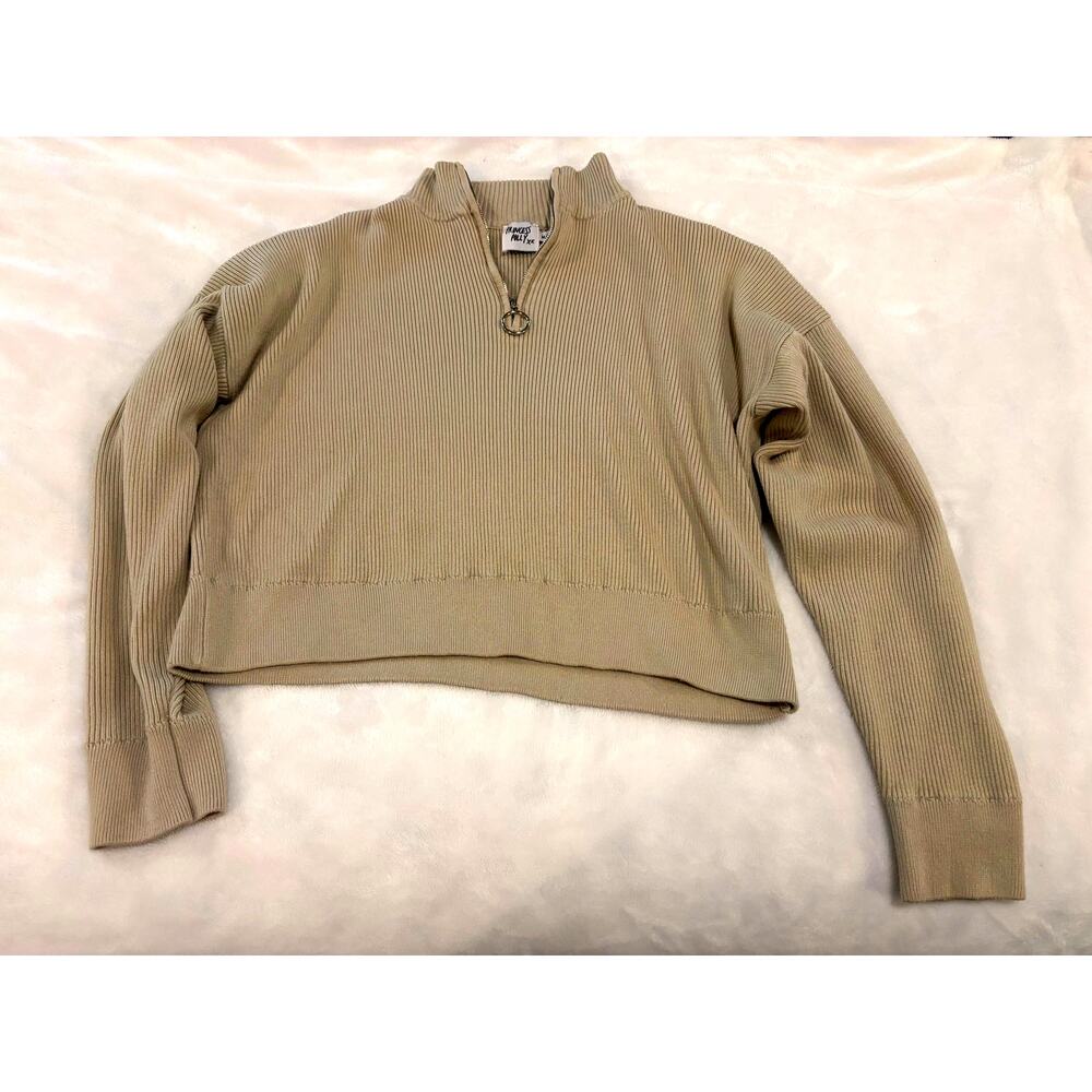Princess Polly Tan Ribbed Quarter Zip Sweater size M/L